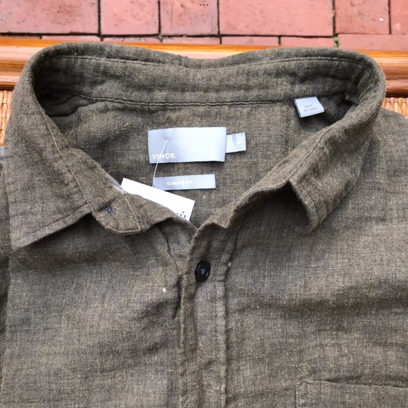 Vince Tops - VINCE Slubby Textural Collared Button Down Shirt w/ Crinkle Sleeves Sz M